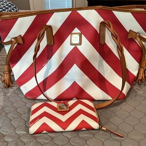 Dooney & Bourke Red and White Chevron Tote